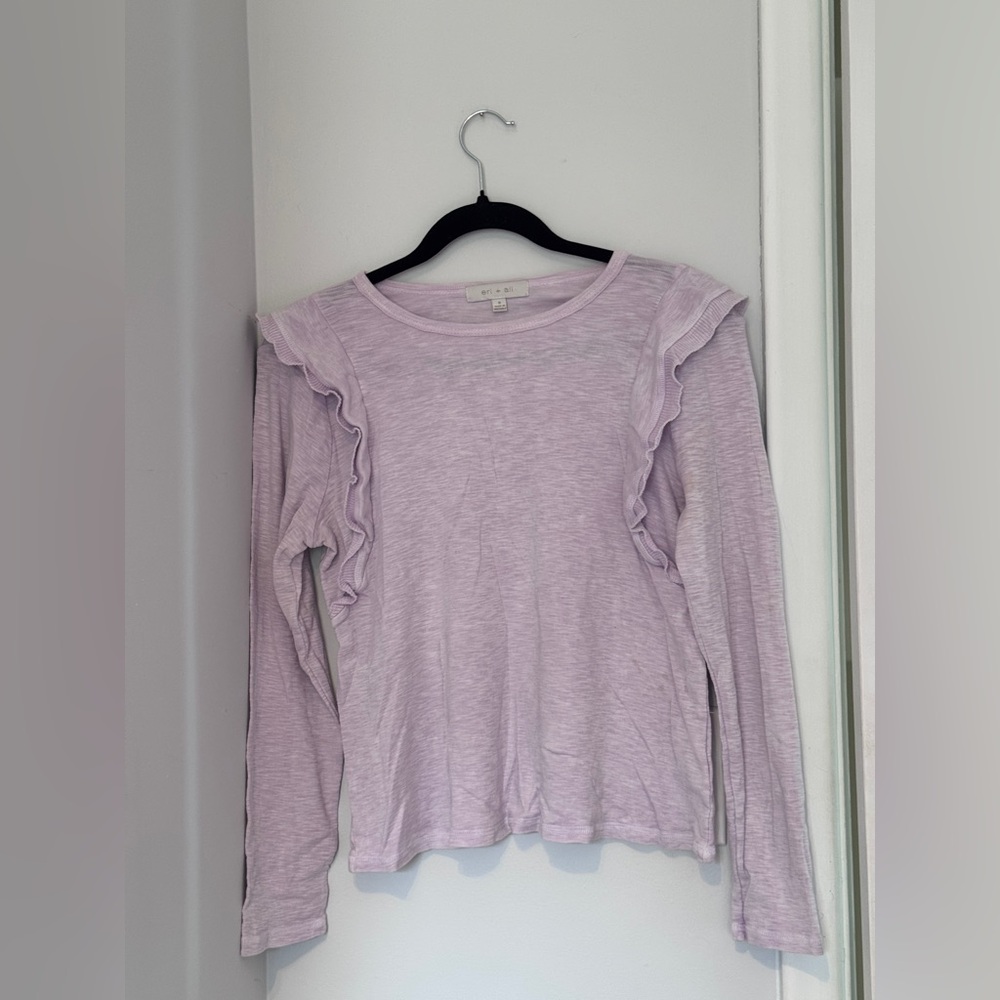 Anthropologie ruffle shoulder cotton top
